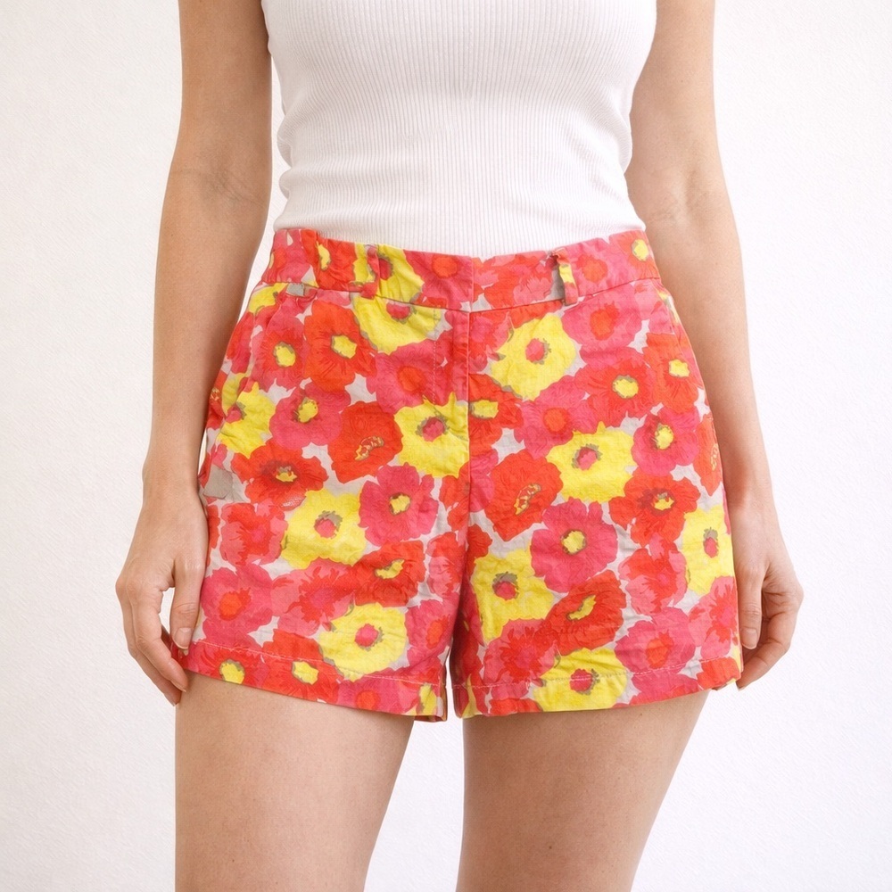 LOFT Linen Blend Poppy Floral Print Shorts cottagecore resort cruise womens 6
